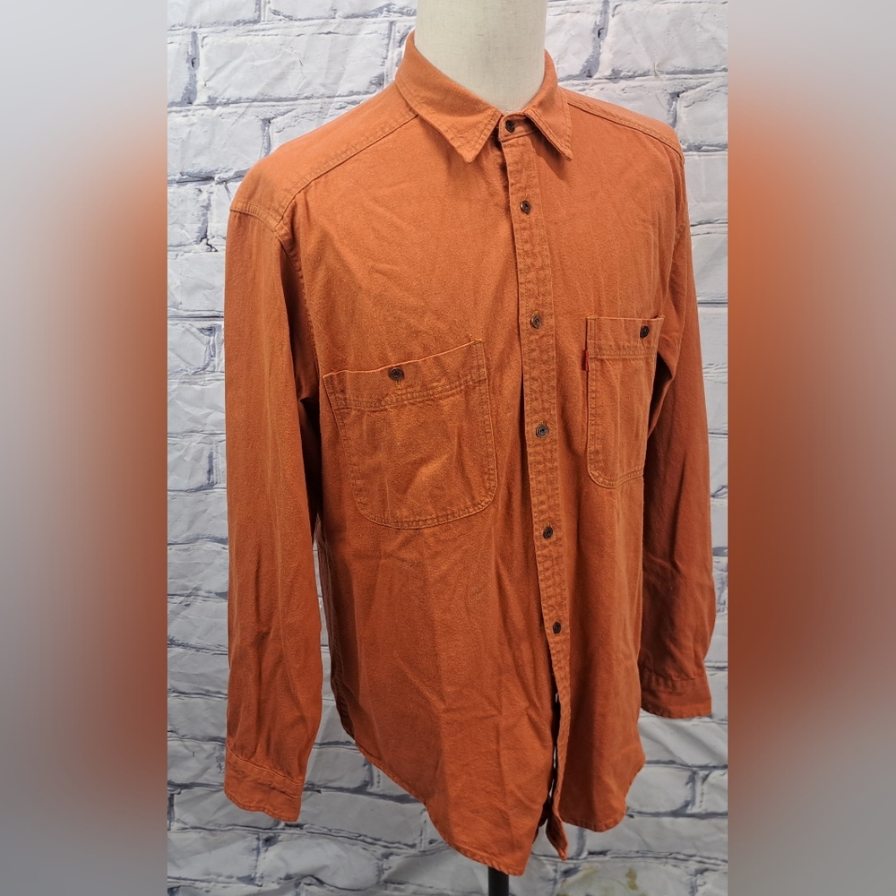 Levi's Men's Vintage 90s Denim Shirt Orange Button Down Size Large - Picture 15 of 16